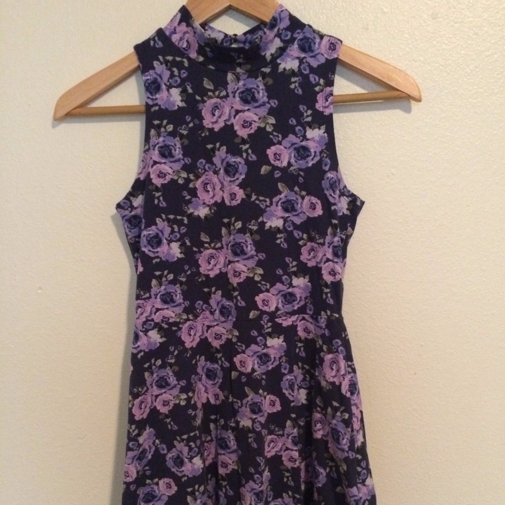Mini Purple Neck-high dress with Back Opening